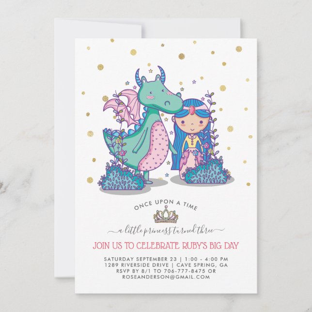 Convite para Festa de Conto de Fadas | Princesa &  (Frente)