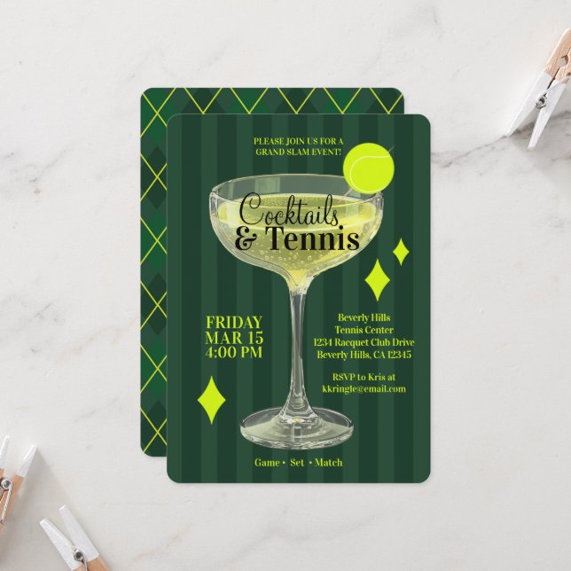 Convite para Festa de Coquetéis e Tênis (verde) (Frente/Verso In Situ)