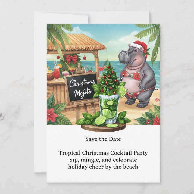 Convite para Festa de Coquetel de Natal Tropical (Frente)
