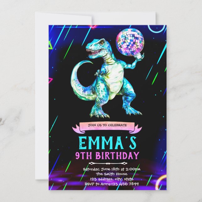 convite para festa de dança de dinossauros em disc (Frente)