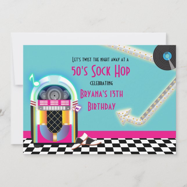 Convite para Festa de Dança Jukebox dos Anos 50 (Frente)