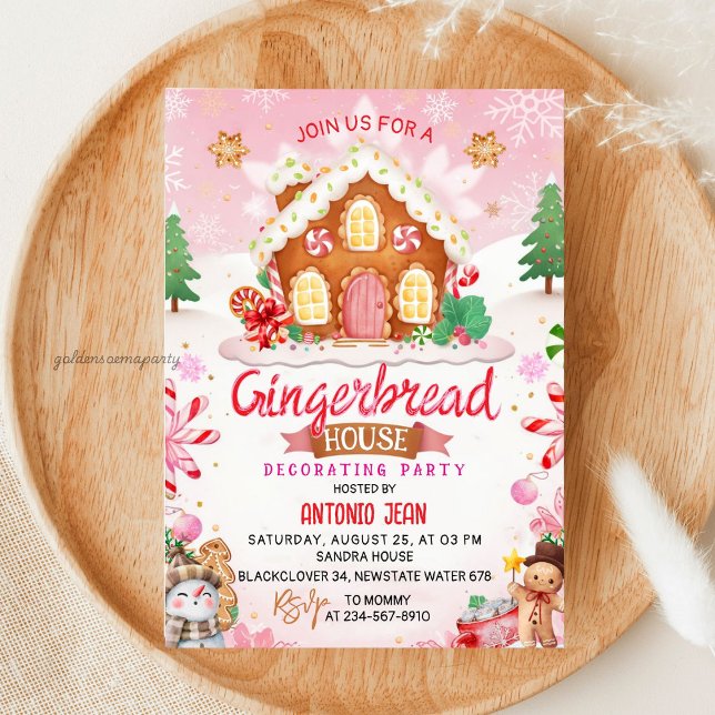Convite para Festa de Decoração de Casa de Biscoit (gingerbread house invitation)