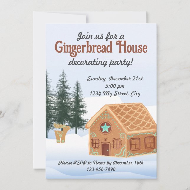 Convite para Festa de Decoração de Casa de Gingerb (Frente)