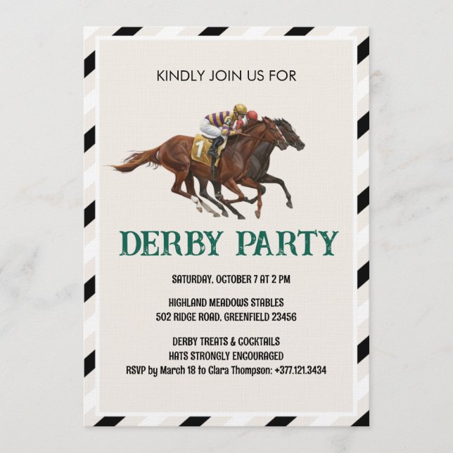 Convite para Festa de Derby de Corrida de Cavalos  (Frente)