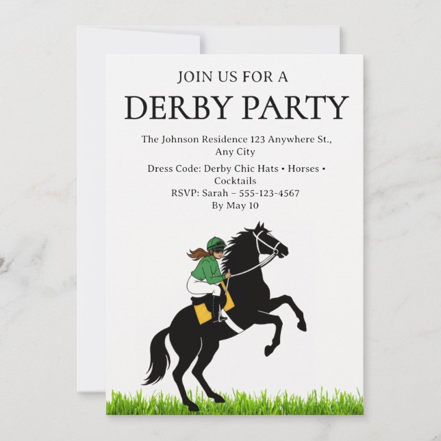 Convite para Festa de Derby de Corrida de Cavalos  (Frente)