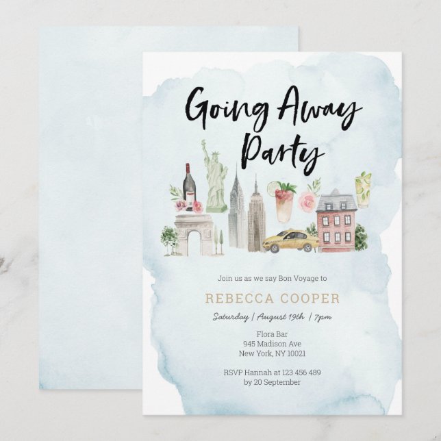 Convite para festa de despedida de Nova York (Frente/Verso)