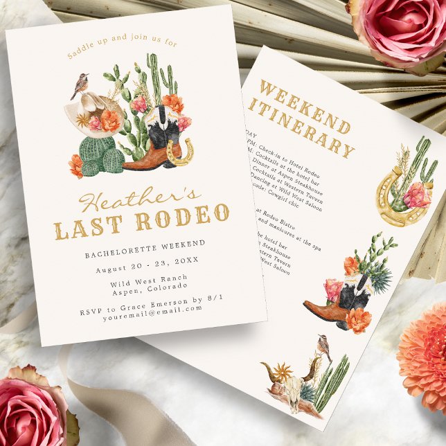 Convite para Festa de Despedida de Solteira Last R (Watercolor Boho Wild West Last Rodeo Bachelorette Invitation by Painted Paperie
)