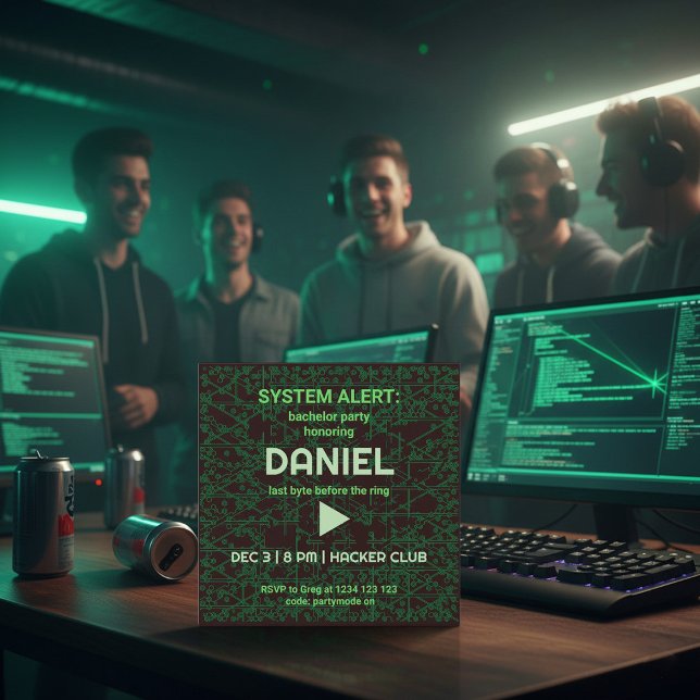 Convite para Festa de Despedida de Solteiro Hacker (Criador carregado)