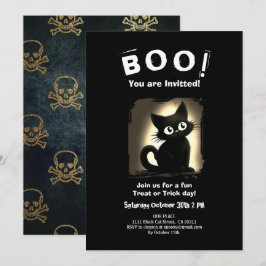 Convite para Festa de Dia das Bruxas de Gato Negro