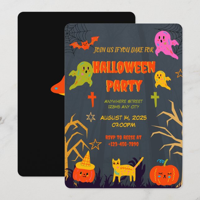 Convite para Festa de Dia das Bruxas de Neon Spook (Frente/Verso)