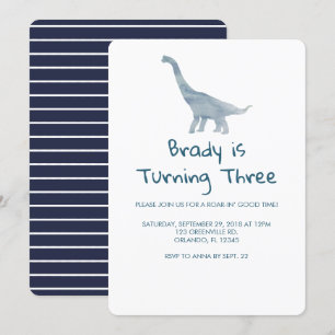Convite para Festa de Dinossauro com Faixa Azul