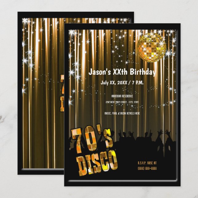 Convite para Festa de Disco Retro dos Anos 70 (Frente/Verso)
