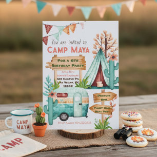 Convite para festa de dormir de camping para garot
