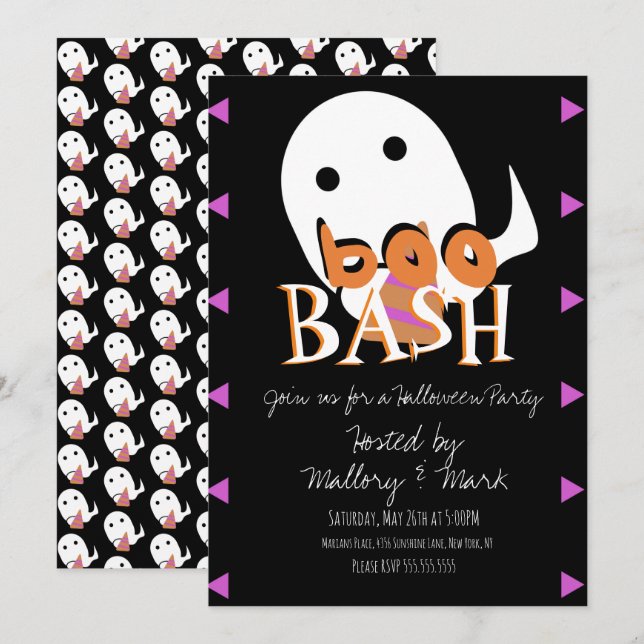 Convite para Festa de Fantasmas de Halloween (Frente/Verso)