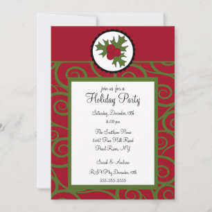 Convite para Festa de Feriado de Tendy Holly Swirl