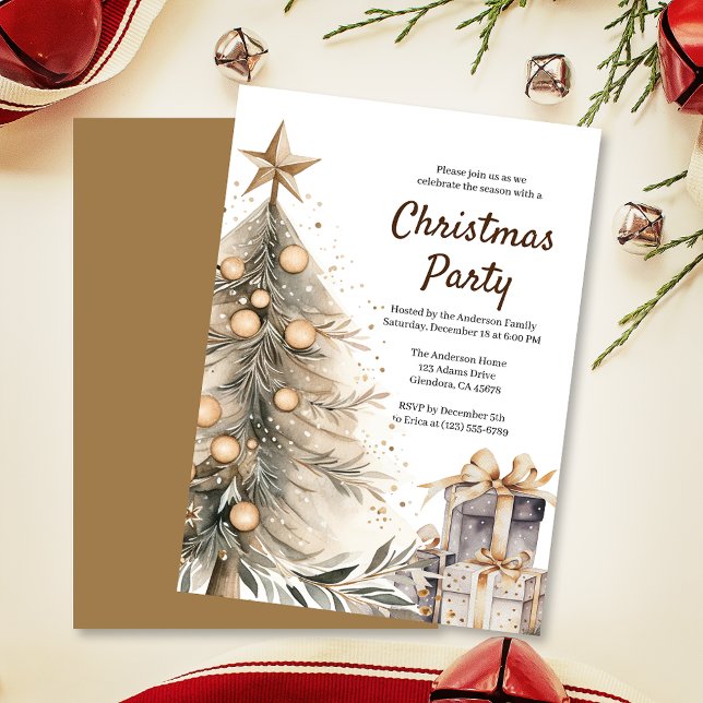 Convite para Festa de Férias da Árvore de Natal Ru (Invite your guests to your Christmas celebration with this heartwarming and cozy holiday invitation.)
