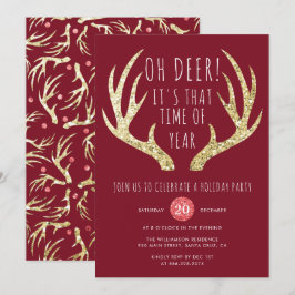 Convite para Festa de Férias de Natal Deer Antlers