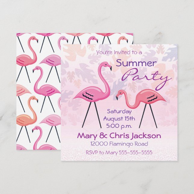 Convite para Festa de Flamingos (Frente/Verso)
