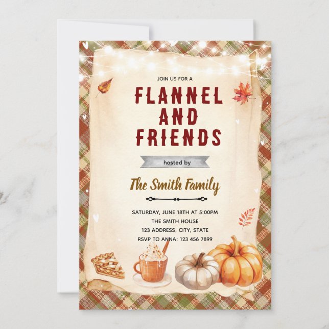 convite para festa de fogueira de flanela e S'more (Frente)