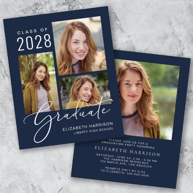 Convite para Festa de formatura Azul de Foto Orçam (A personalized photo graduation party invitation to celebrate the graduate's achievements)