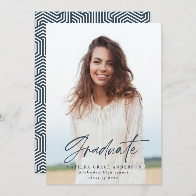 Convite para festa de formatura azul de marinho ge (Frente/Verso)