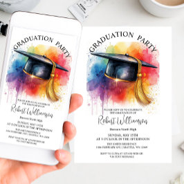 Convite para Festa de formatura de boné de Aquarel