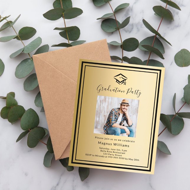 Convite para Festa de formatura de boné preto Dour (Criador carregado)