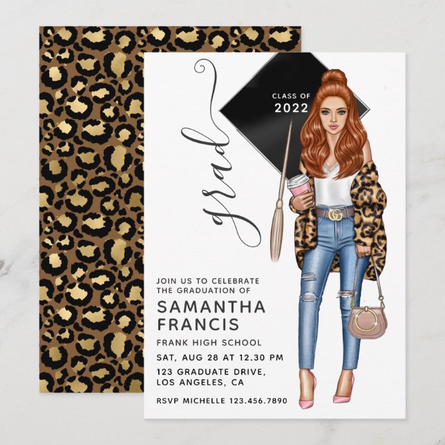 Convite para Festa de formatura de Brunette Leopar (Frente/Verso)