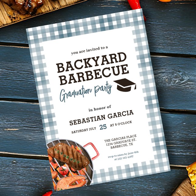 Convite para Festa de formatura de CHURRASCO de qu (- Invite shown in 5 x 7 inches, choose size, paper and corner style. Buy print or digital invitation)
