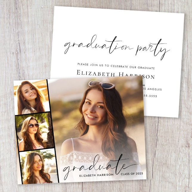 Convite para Festa de formatura de Faixa de Fotos  (A personalized photo graduation party invitation to celebrate the graduate's achievements)