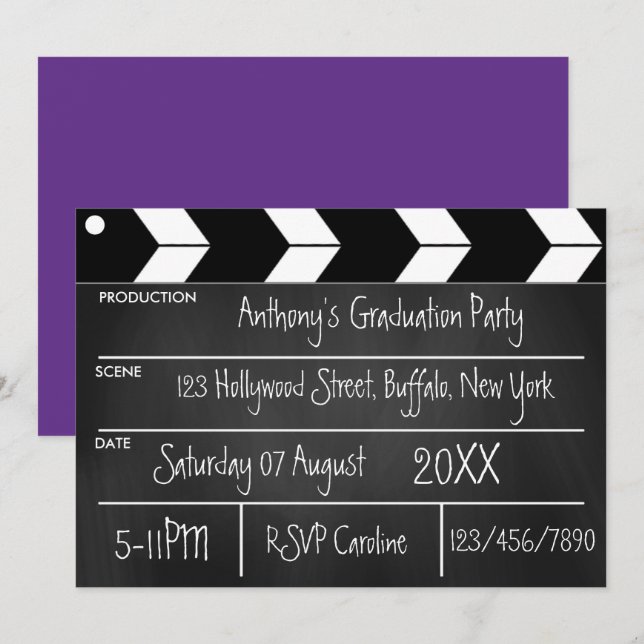Convite para Festa de Formatura de Filme de Hollyw (Frente/Verso)