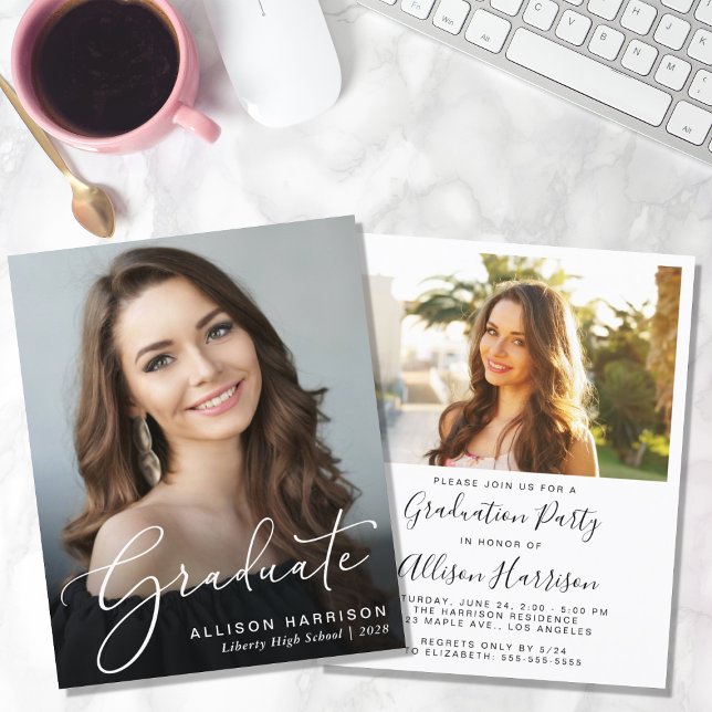 Convite para Festa de formatura de Fotografias de  (A personalized photo graduation party invitation to celebrate the graduate's achievements)