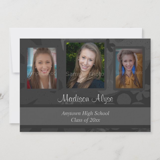 Convite para Festa de formatura de Fotos em Preto  (Frente)