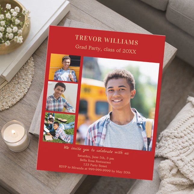Convite para Festa de formatura de fotos vermelhas (Criador carregado)
