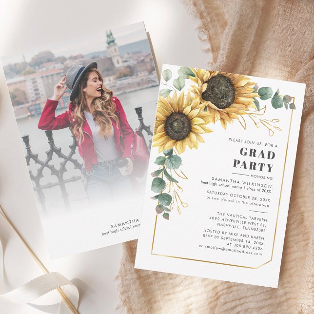 Convite para Festa de Formatura do Girassol Floral (Graduate Photo Graduation Party Invitation)