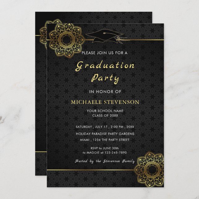 Convite para Festa de formatura Dourada de Flower  (Frente/Verso)