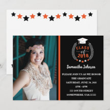 Convite para Festa de formatura Laranja e Preta