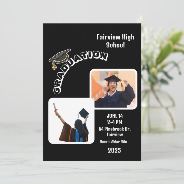 Convite para Festa de formatura Negra Elegante com (Em pé/Frente)