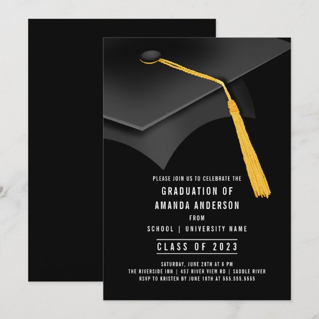 Convite para Festa de formatura Preta do Boné Form (Frente/Verso)