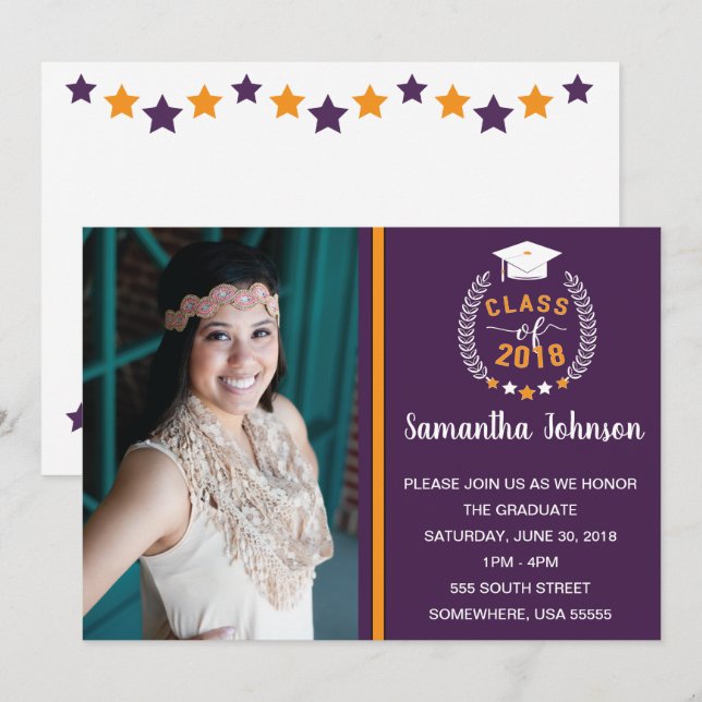 Convite para Festa de formatura Roxo e Dourado/Ama (Frente/Verso)