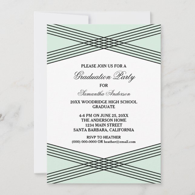 Convite para Festa de formatura Verde Deco Elegant (Frente)
