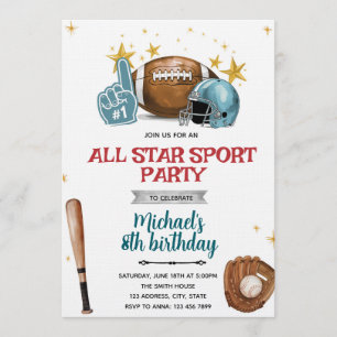 Convite para festa de futebol e beisebol