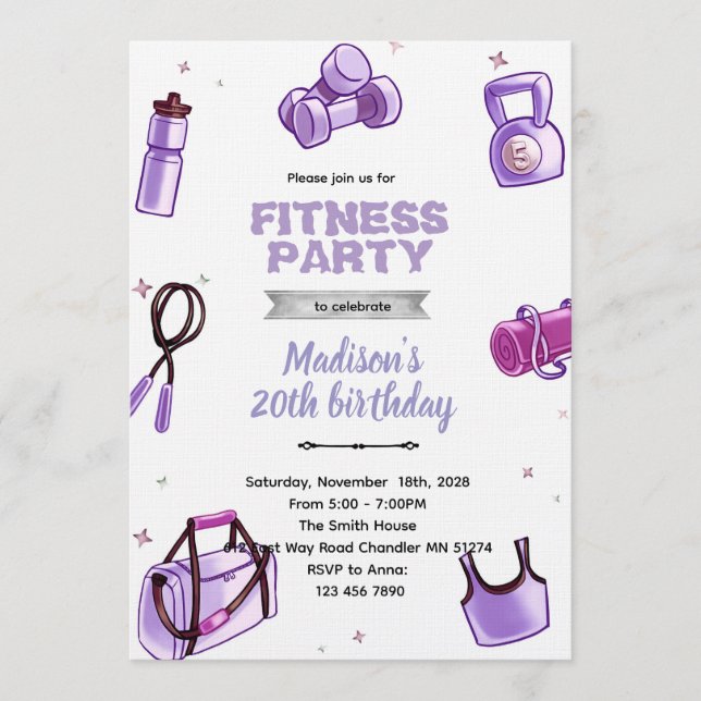 convite para festa de garota fitness (Frente)