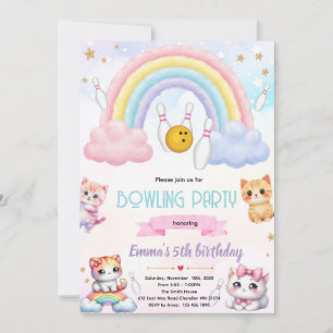 convite para festa de gato de boliche arco-íris