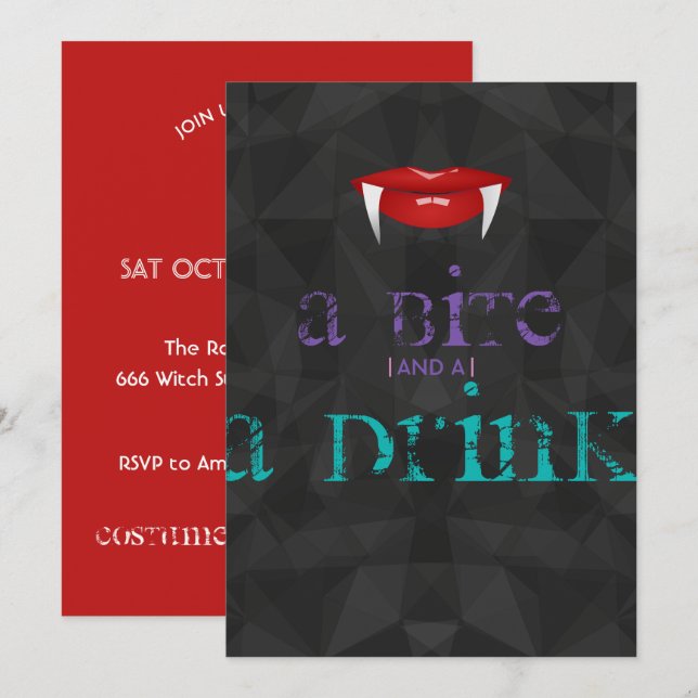 Convite para Festa de Halloween Adulto A Bite and  (Frente/Verso)