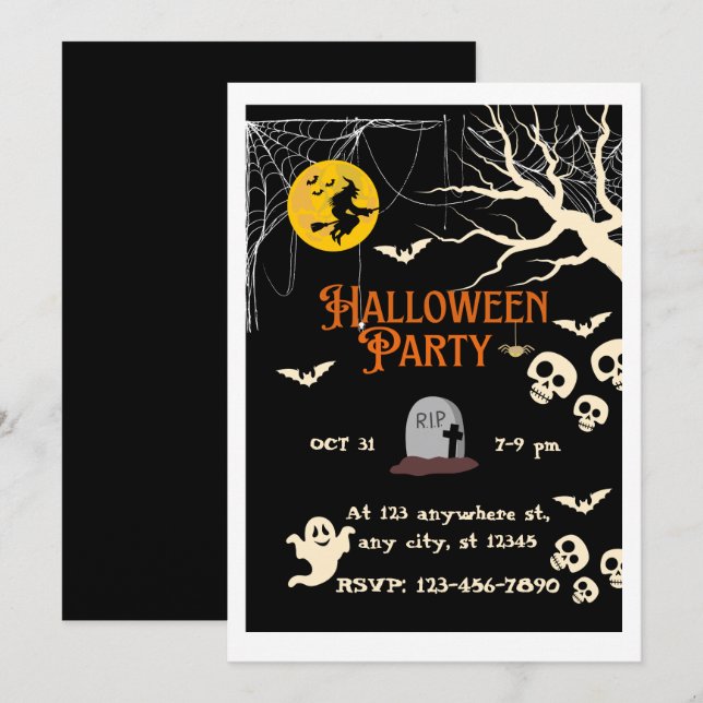 Convite para Festa de Halloween Assustadora (Frente/Verso)