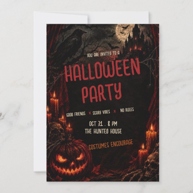 Convite para Festa de Halloween Assustadora (Frente)