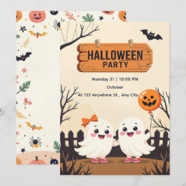 Convite para Festa de Halloween Bonito - Fantasmas