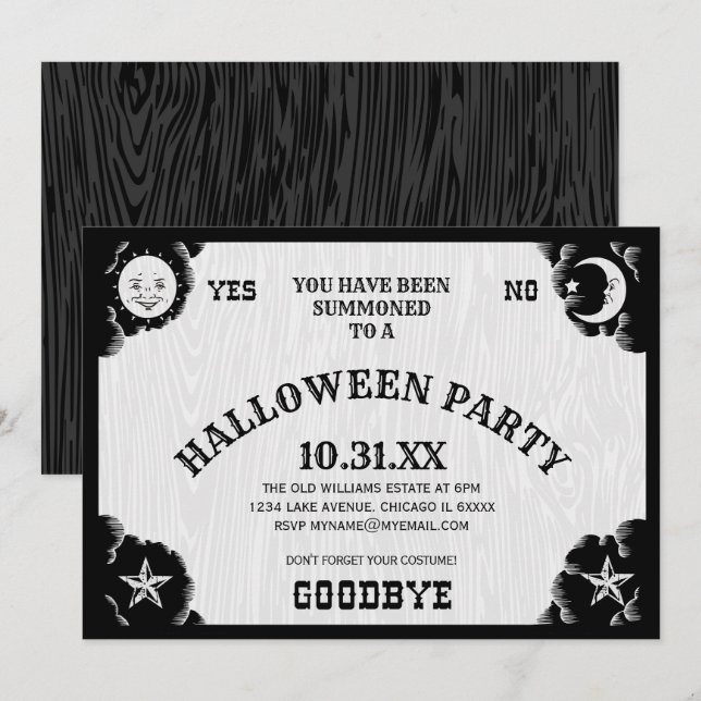 Convite para Festa de Halloween com Tábua Espírita (Frente/Verso)