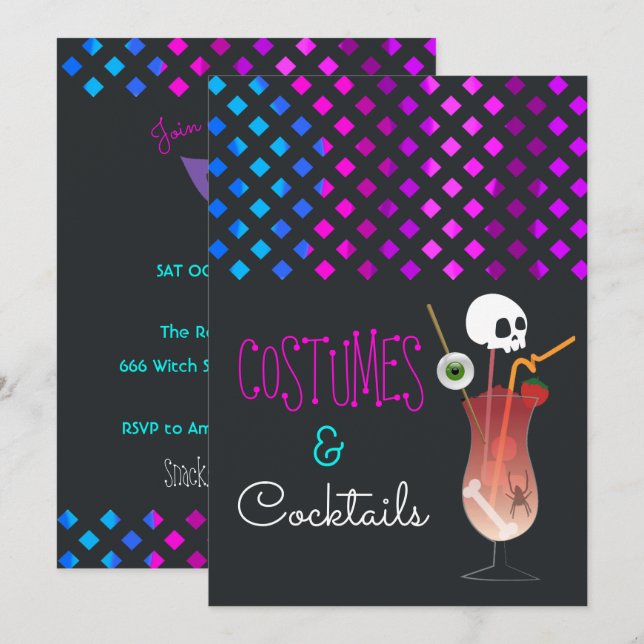 Convite para Festa de Halloween Costumes e Coqueté (Frente/Verso)